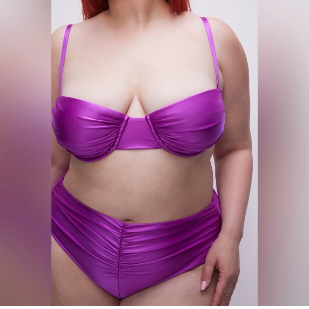 Good American Ruched Bikini Top, New With Tags, Bright Orchid